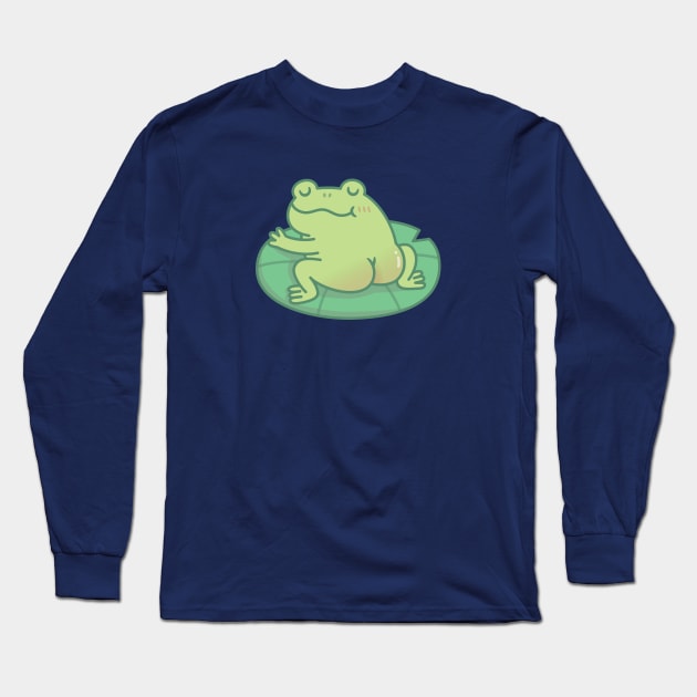 Frog With Cute Butt Resting On Lily Pad Long Sleeve T-Shirt by rustydoodle